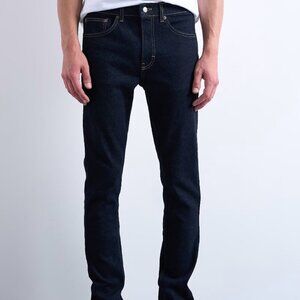 Topman Stretch Skinny Mens Jeans Dark Wash Raw Blue 34x32